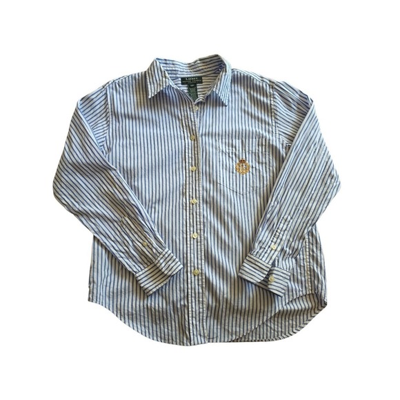 Ralph Lauren Tops - Ralph Lauren Striped Blue White Marine Embroidered Monogram Pocket Shirt sz 12P